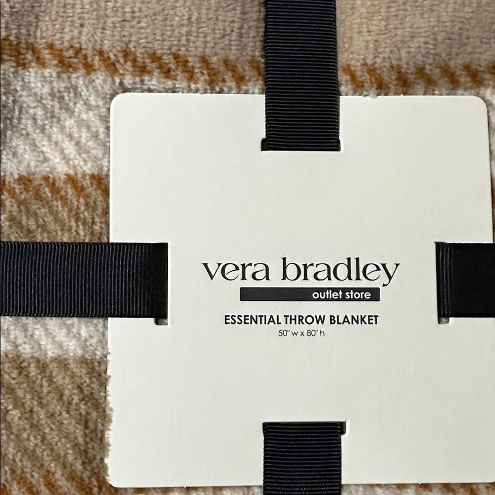 VERA BRADLEY Tan Ivory Brown Plaid Essential Throw Blanket in Fleece